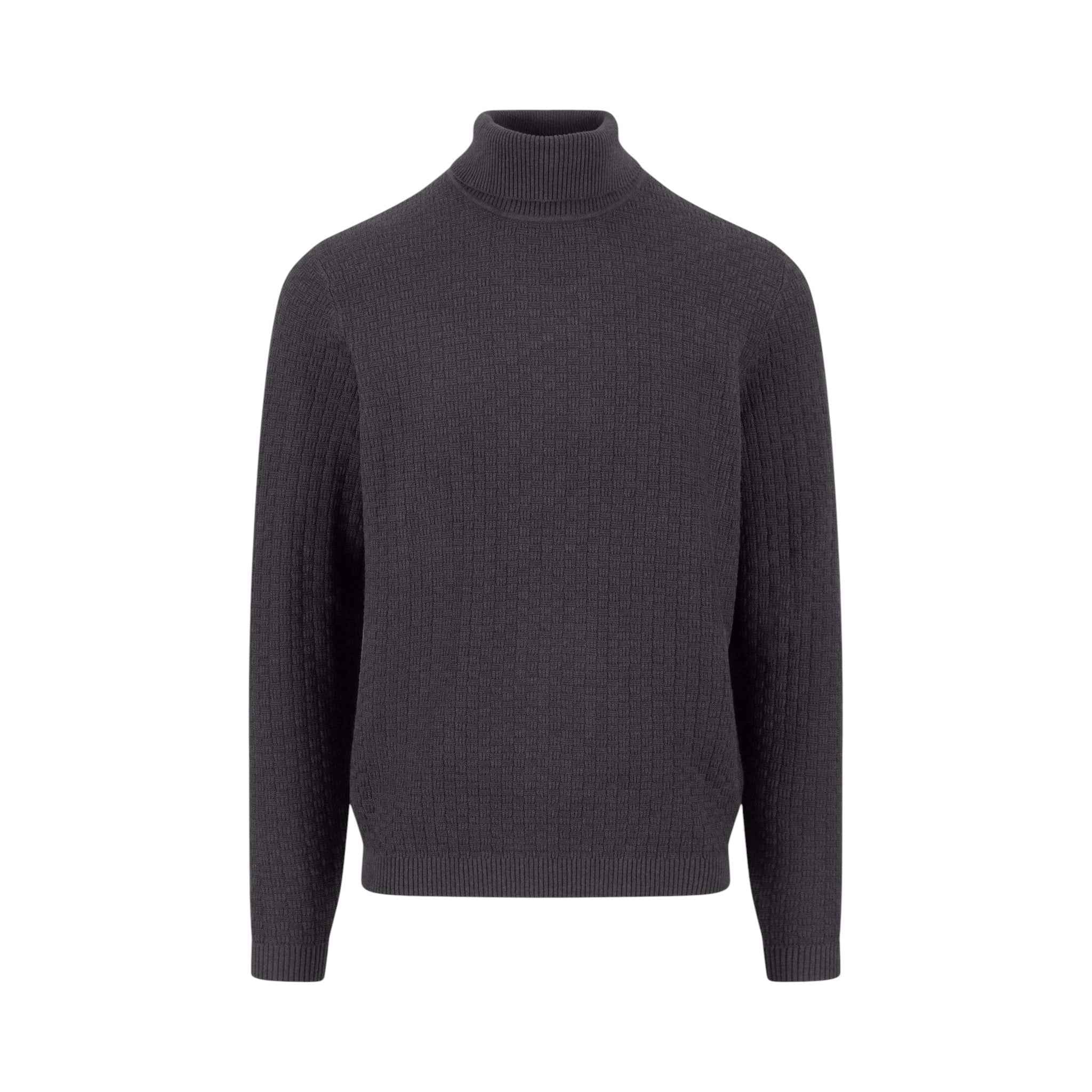 Fynch-Hatton - Mens Knitwear - Rollneck, Structure - Charcoal 998 - Wildvine Clothing, Spalding, Lincolnshire
