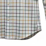 WILDVINE Clothing Co. long sleeve shirt featuring a white base with a blue, black, and gold grid check pattern