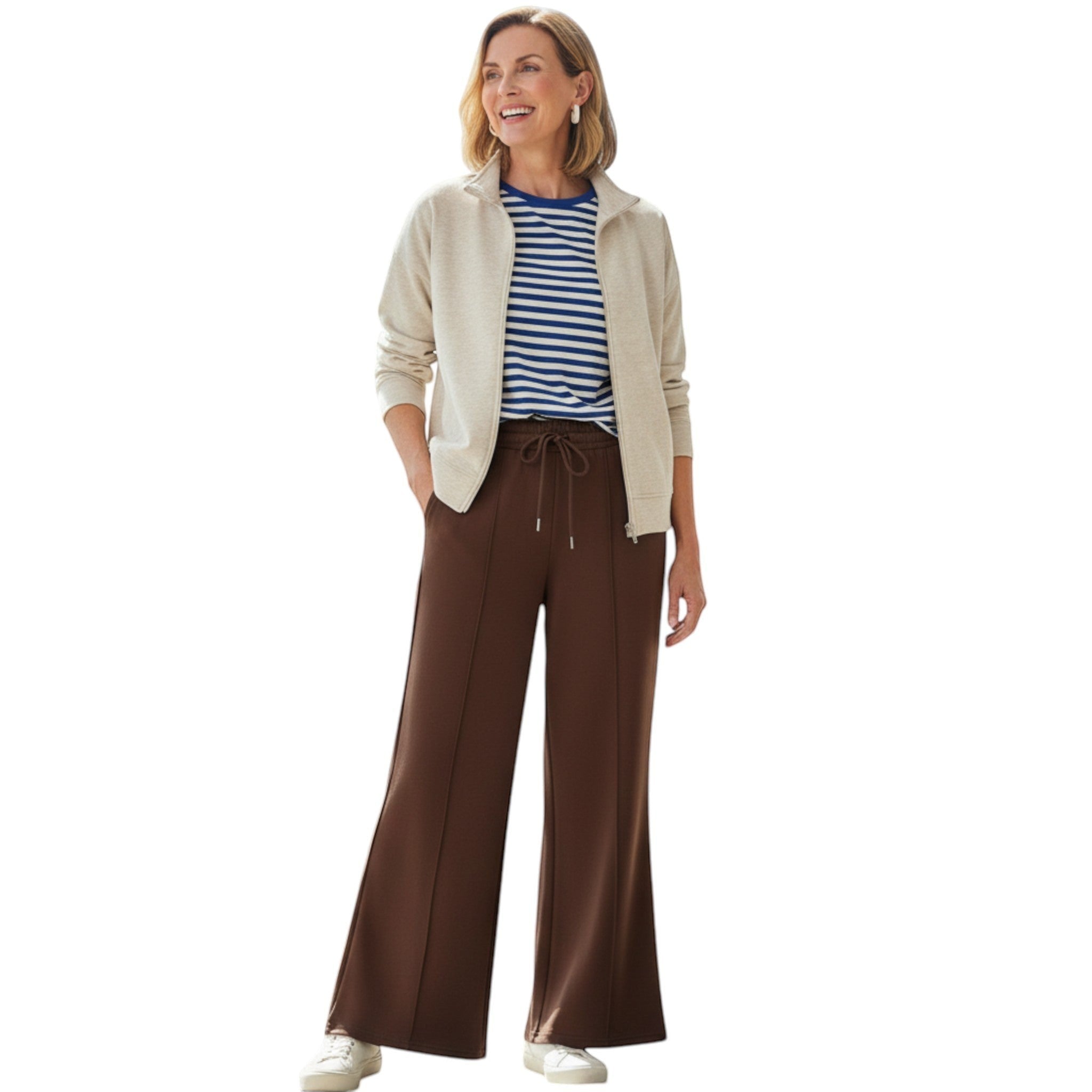 QED London - Ladies - Pintuck Wide Leg Trouser L XL Mocha - Wildvine Clothing, Spalding, Lincolnshire