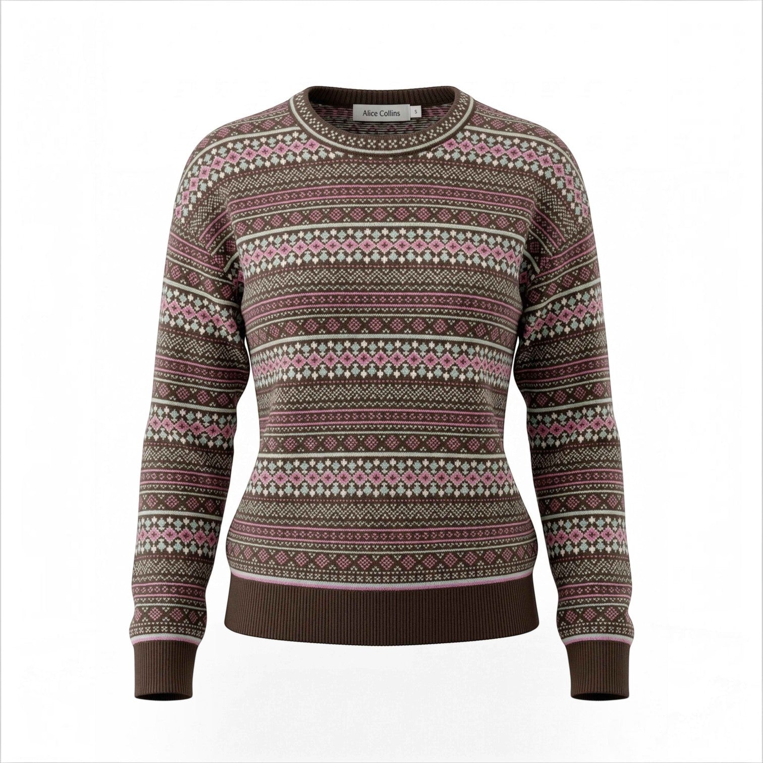 Alice Collins - Kirsten Fairisle Pullover - Chocolate Chip - 037A011 - Wildvine Clothing, Spalding, Lincolnshire