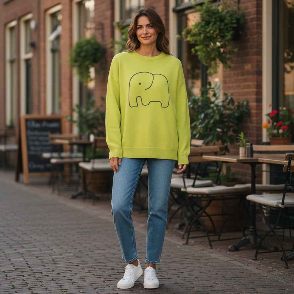 Alice Collins - Ladies Elephant Pullover - Citronelle - Wildvine Clothing, Spalding, Lincolnshire