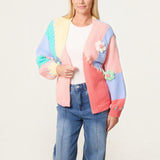 Wild Flower - Ladies - Stitch Colourblock Knit Flower Cardigan - Multi colour - Wildvine Clothing, Spalding, Lincolnshire