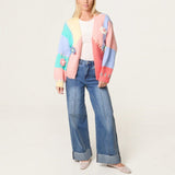 Wild Flower - Ladies - Stitch Colourblock Knit Flower Cardigan - Multi colour - Wildvine Clothing, Spalding, Lincolnshire