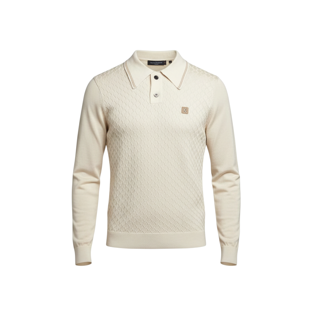 Gabicci Vintage - Mens Cambridge Argyle Knit Polo - Cream - V57GM05 - Wildvine Clothing, Spalding, Lincolnshire