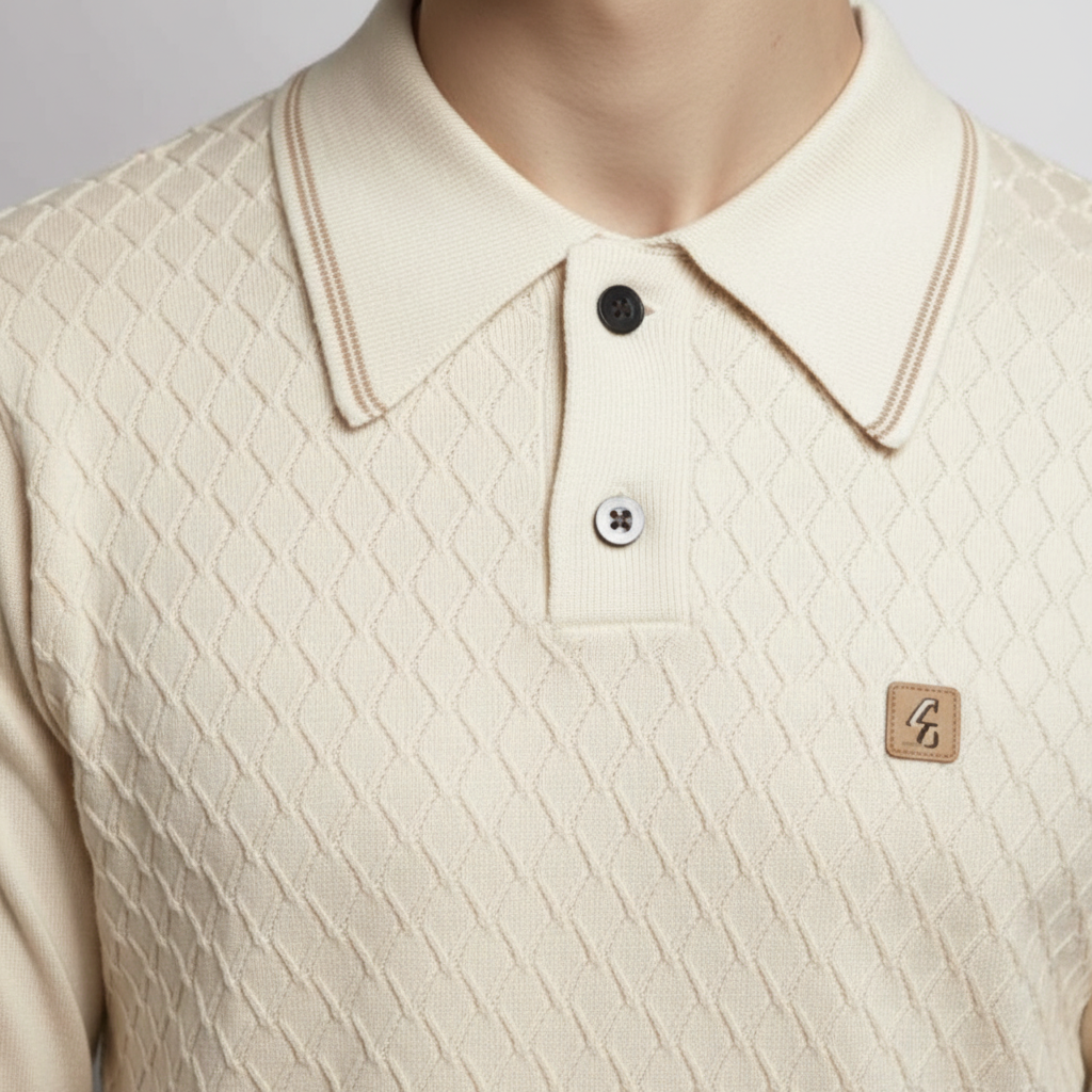 Gabicci Vintage - Mens Cambridge Argyle Knit Polo - Cream - V57GM05 - Wildvine Clothing, Spalding, Lincolnshire