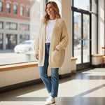 Wild Flower - Ladies - Thick Cable Knit Pockets Cardigan - Cream - Wildvine Clothing, Spalding, Lincolnshire