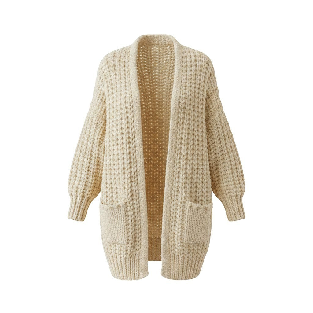Wild Flower - Ladies - Thick Cable Knit Pockets Cardigan - Cream - Wildvine Clothing, Spalding, Lincolnshire