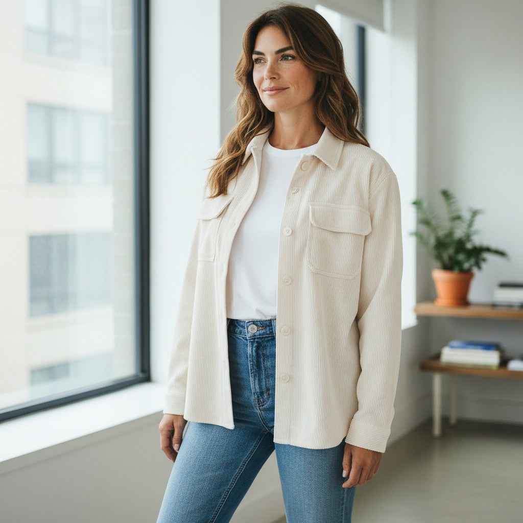 Fynch-Hatton - Ladies Overshirt - Corduroy - Milk 122 - Wildvine Clothing, Spalding, Lincolnshire
