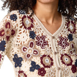 Wild Flower - Ladies - Beaded Floral Crochet V Cardigan - Mocha - Wildvine Clothing, Spalding, Lincolnshire