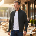 Fynch-Hatton - Mens Knitwear - 2-Tone Ribbed Zip Cardigan - Cypress - 1609618 749 - Wildvine Clothing, Spalding, Lincolnshire