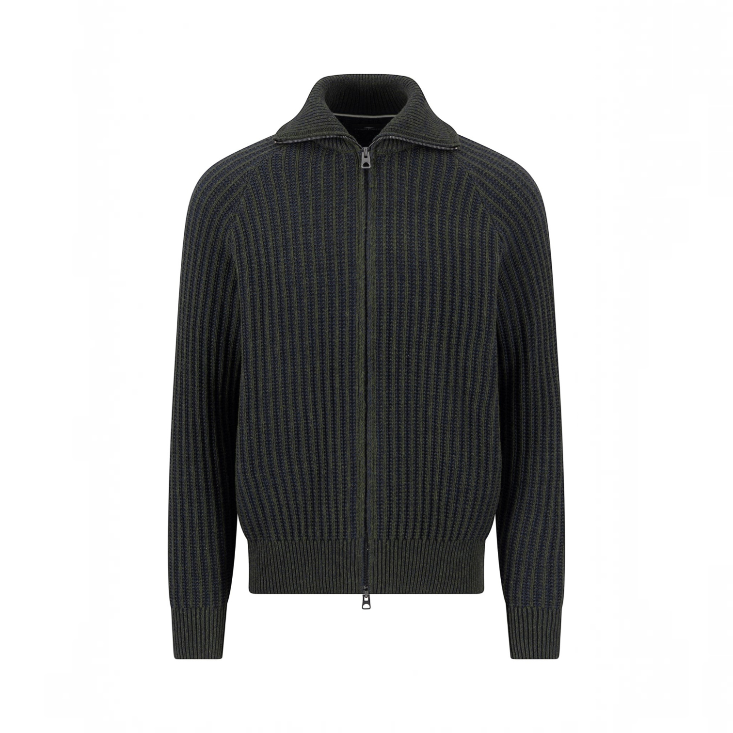 Fynch-Hatton - Mens Knitwear - 2-Tone Ribbed Zip Cardigan - Cypress - 1609618 749 - Wildvine Clothing, Spalding, Lincolnshire