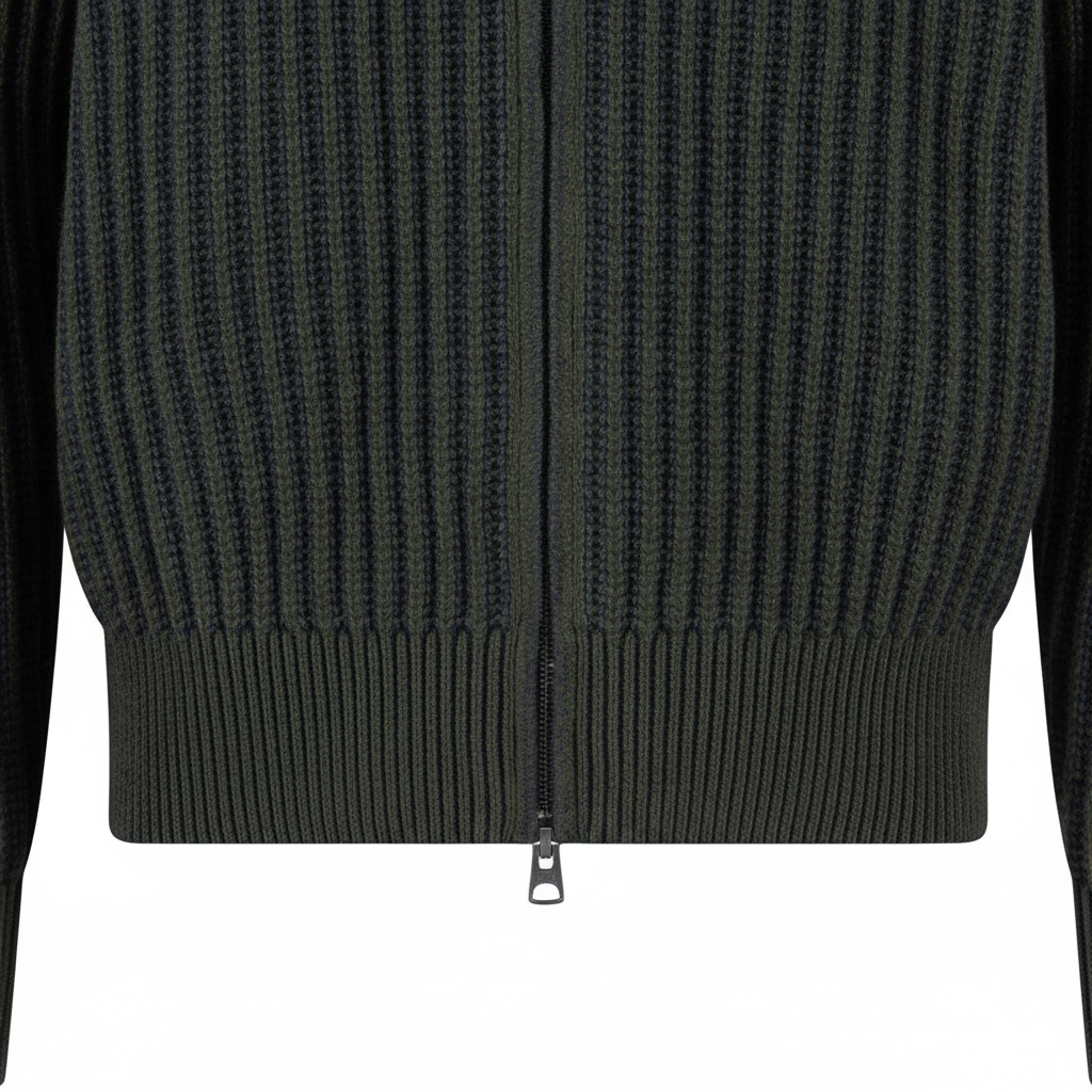 Fynch-Hatton - Mens Knitwear - 2-Tone Ribbed Zip Cardigan - Cypress - 1609618 749 - Wildvine Clothing, Spalding, Lincolnshire