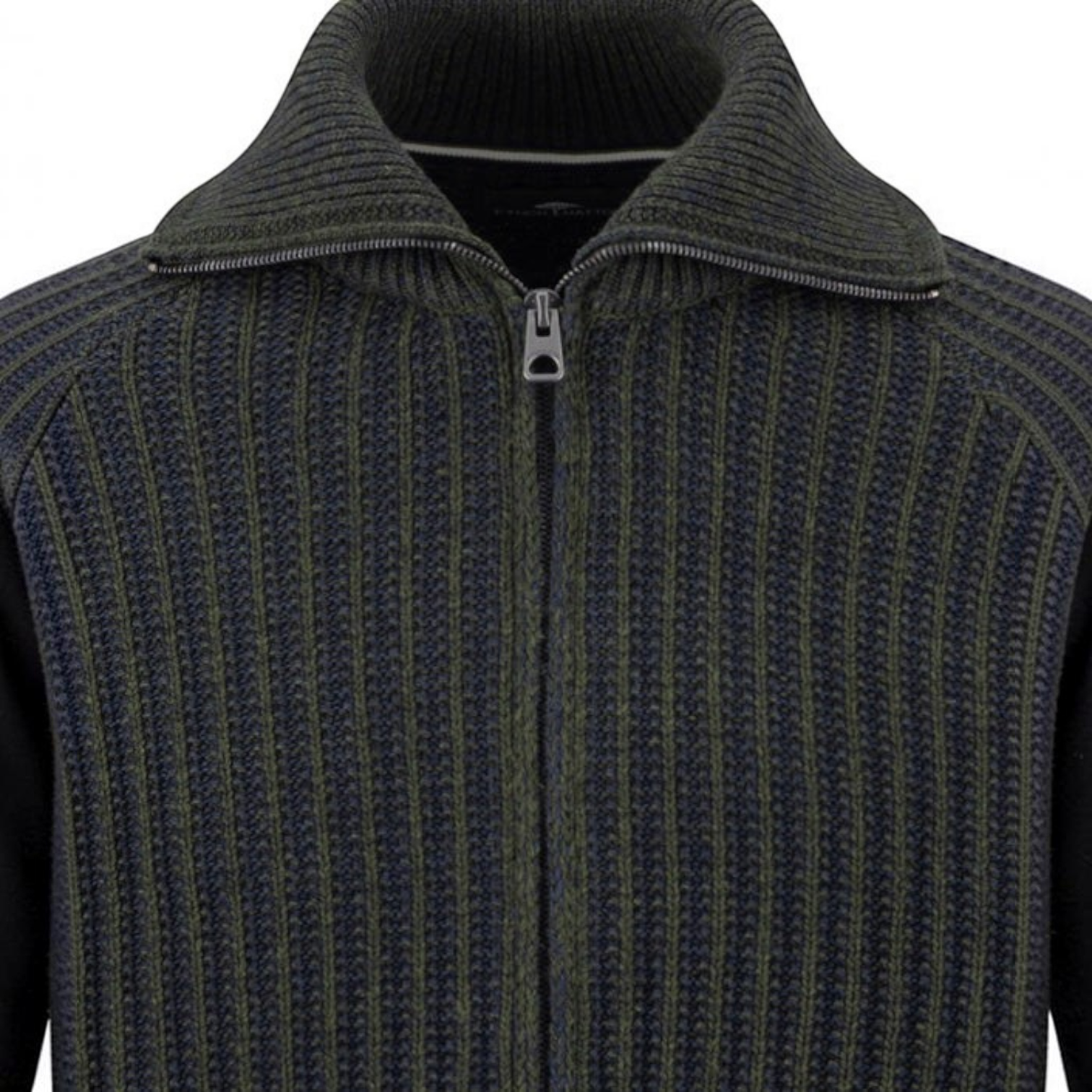 Fynch-Hatton - Mens Knitwear - 2-Tone Ribbed Zip Cardigan - Cypress - 1609618 749 - Wildvine Clothing, Spalding, Lincolnshire