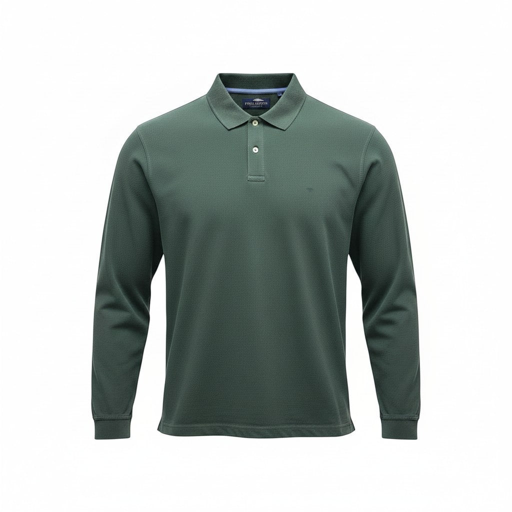 Fynch-Hatton - Mens Knitwear - Polo Longsleeve, Premium Cotton - Dark Ivy 737 - Wildvine Clothing, Spalding, Lincolnshire