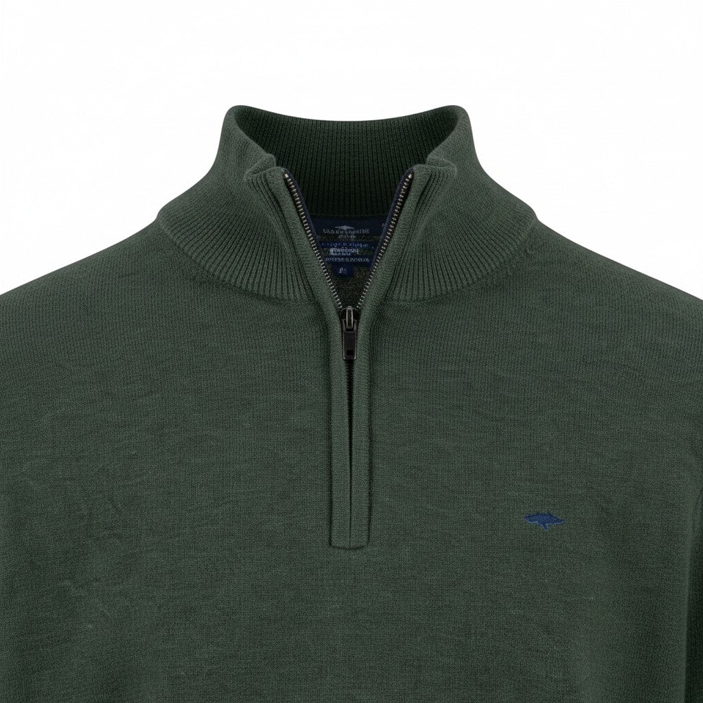 Fynch-Hatton - Mens Knitwear - Troyer-Zip, Superfine - Dark Ivy - Wildvine Clothing, Spalding, Lincolnshire