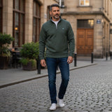 Fynch-Hatton - Mens Knitwear - Sweat Troyer-Zip - Dark Ivy - Wildvine Clothing, Spalding, Lincolnshire