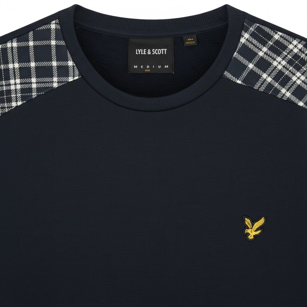 Lyle & Scott - Mens Check Panelled Crewneck Sweatshirt - Dark Navy ML2597V Z271 - Wildvine Clothing, Spalding, Lincolnshire