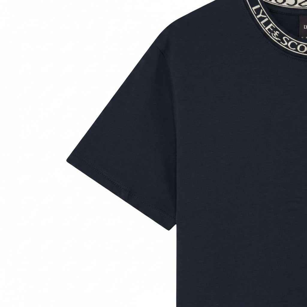 Lyle & Scott - Mens T-Shirt - Logo Ribbed - Dark Navy/ Bone White Y070 - Wildvine Clothing, Spalding, Lincolnshire