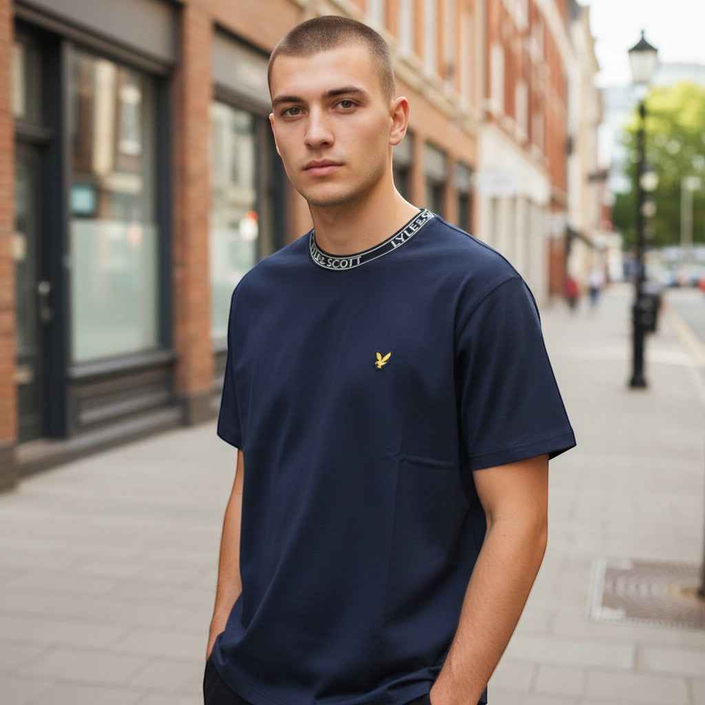 Lyle & Scott - Mens T-Shirt - Logo Ribbed - Dark Navy/ Bone White Y070 - Wildvine Clothing, Spalding, Lincolnshire