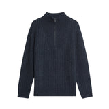 Lyle & Scott - Mens Ribbed Half Zip Jumper - Lanbs Wool - Dark Navy Marl Z56 - Wildvine Clothing, Spalding, Lincolnshire