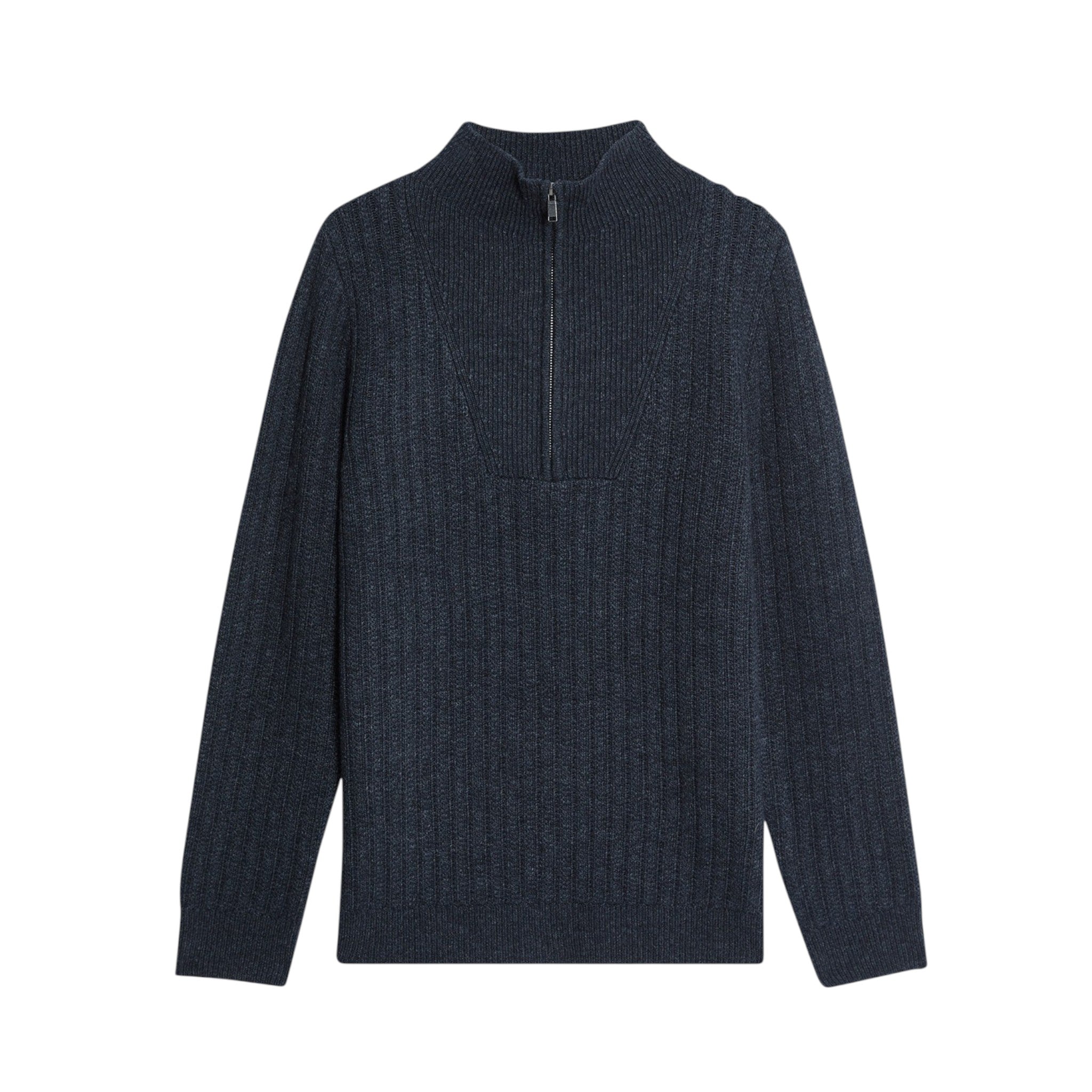 Lyle & Scott - Mens Ribbed Half Zip Jumper - Lanbs Wool - Dark Navy Marl Z56 - Wildvine Clothing, Spalding, Lincolnshire