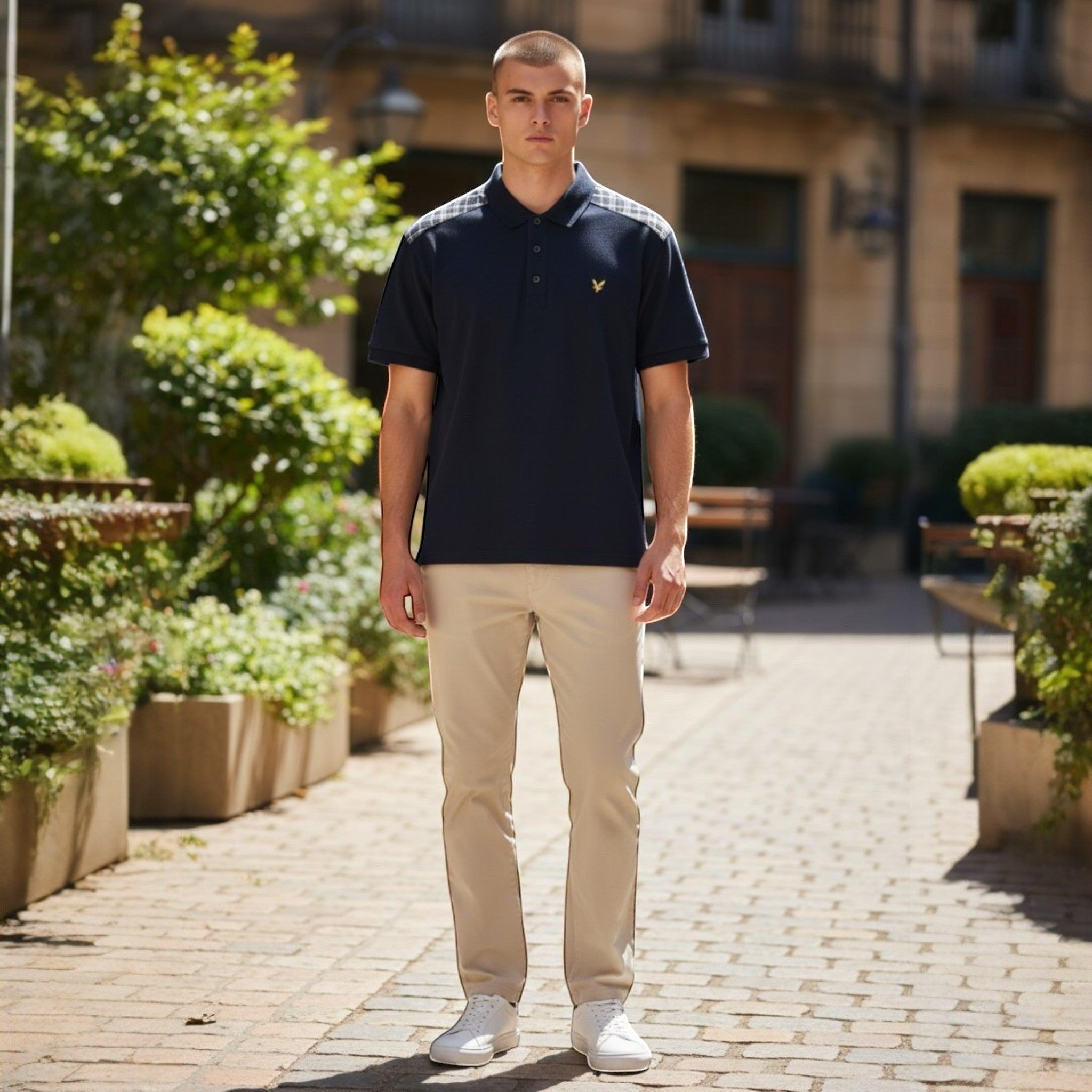 Lyle & Scott - Mens Check Panelled Polo Shirt - Dark Navy SP2470V Z271 - Wildvine Clothing, Spalding, Lincolnshire