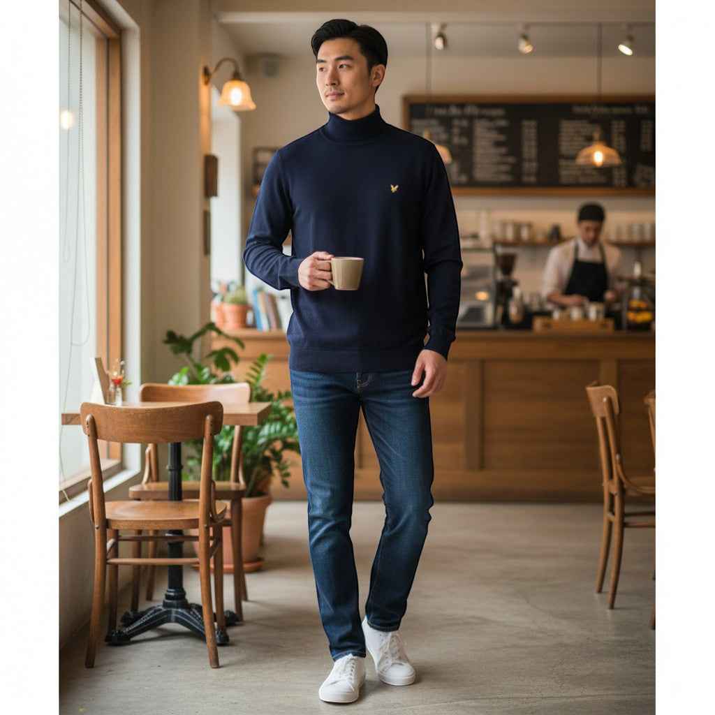 Lyle & Scott - Mens Cotton Merino Turtleneck Jumper - Dark Navy Z271 - Wildvine Clothing, Spalding, Lincolnshire