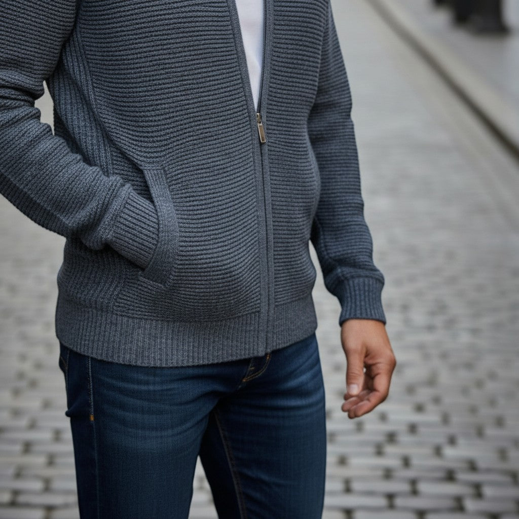 Jackdaw - Mens Noah Full Zip Fleece Lined Jumper - Denim - Wildvine Clothing, Spalding, Lincolnshire