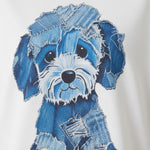 Ladies - Patchwork Denim Dog Short Sleeve T-shirt - White - Wildvine Clothing, Spalding, Lincolnshire