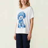Ladies - Patchwork Denim Dog Short Sleeve T-shirt - White - Wildvine Clothing, Spalding, Lincolnshire