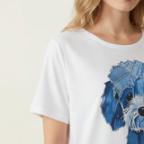 Ladies - Patchwork Denim Dog Short Sleeve T-shirt - White - Wildvine Clothing, Spalding, Lincolnshire