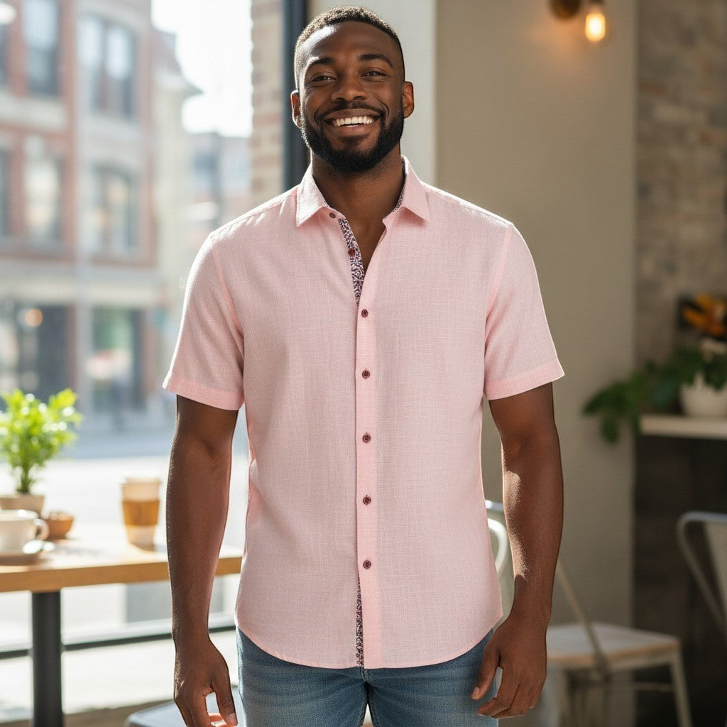 DG's Drifter Mens - Regular Short Sleeve Casual Shirt - Pink - Wildvine Clothing, Spalding, Lincolnshire