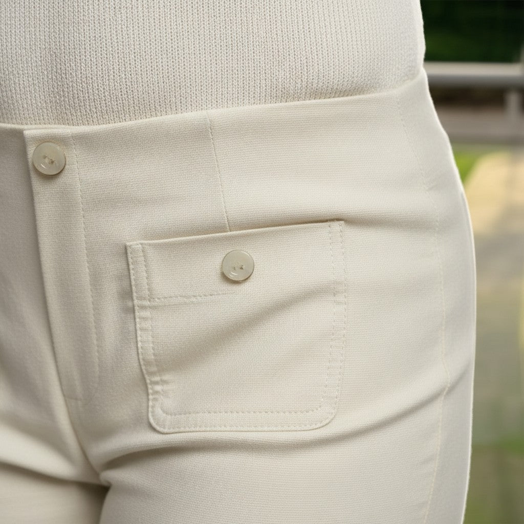 Pinnns - Ladies - Stylish Wide Leg Culotte Trousers With Button Feature - Ecru 638C - Wildvine Clothing, Spalding, Lincolnshire