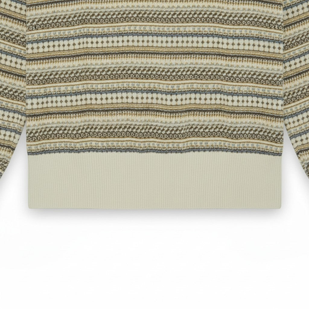 WILDVINE Clothing Co. Lyle & Scott Fairisle crew neck jumper in cove featuring a cream ribbed hem and patterned knit.