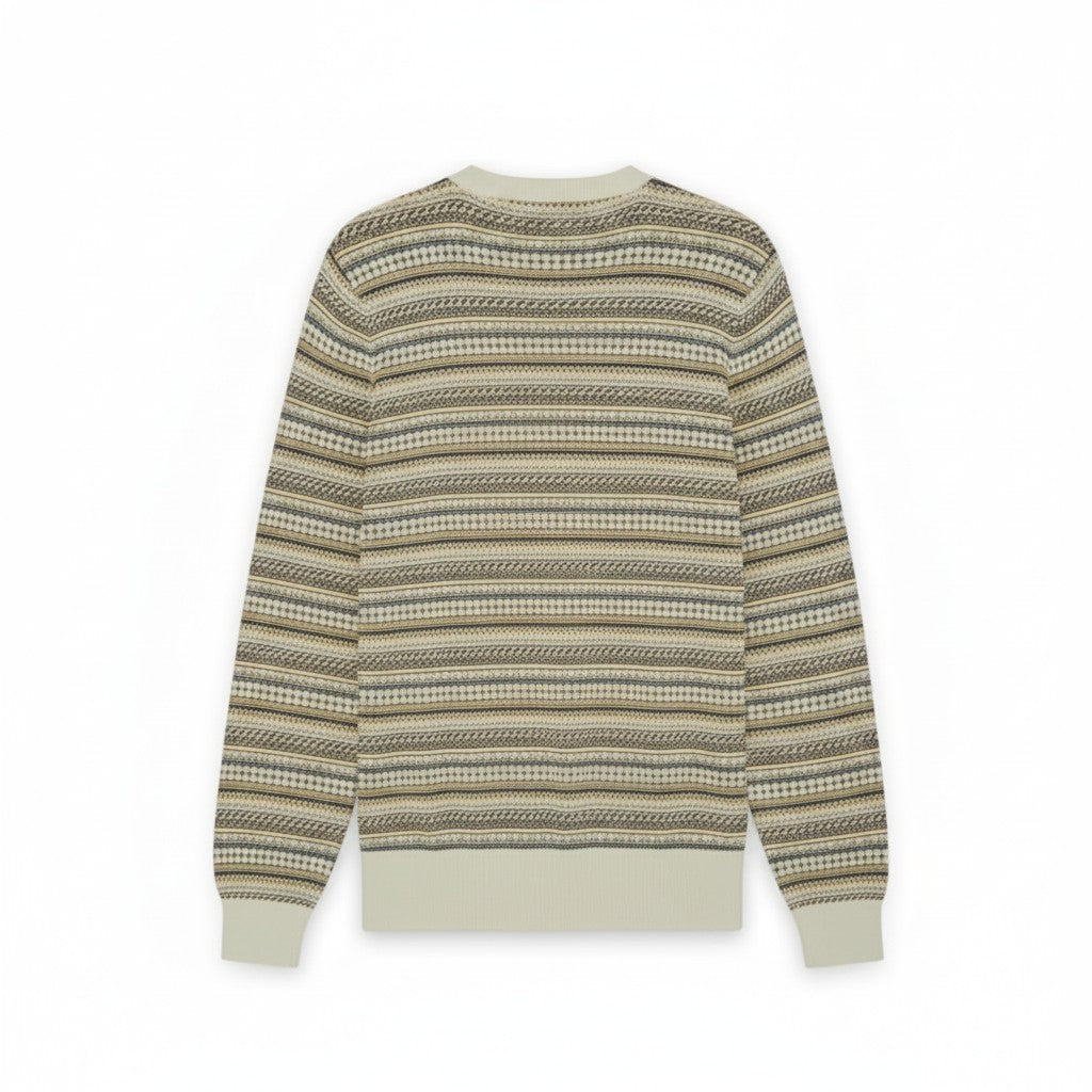 WILDVINE Clothing Co. Lyle & Scott men's crew neck jumper in Cove featuring a beige and grey Fairisle striped pattern.