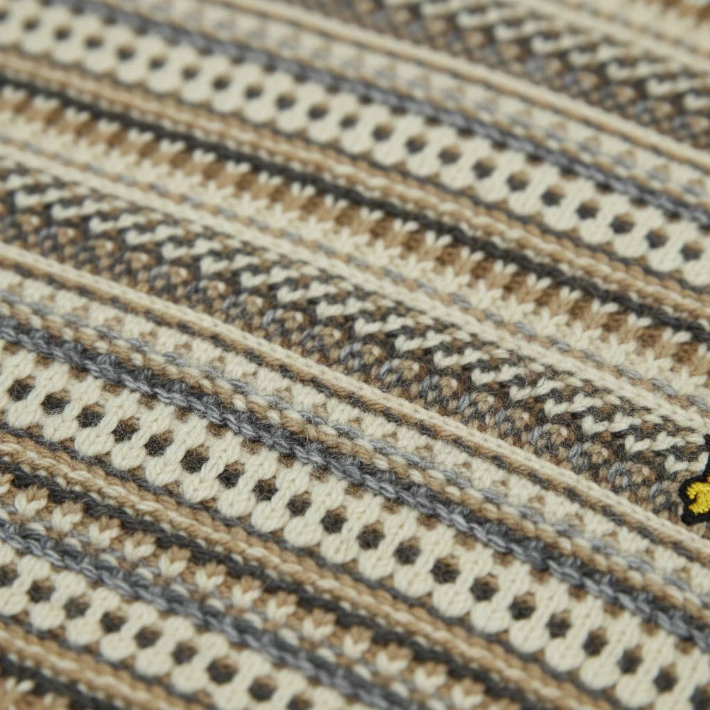 WILDVINE Clothing Co. Lyle & Scott Fairisle crew neck jumper in brown, beige, and grey knit with intricate patterns.