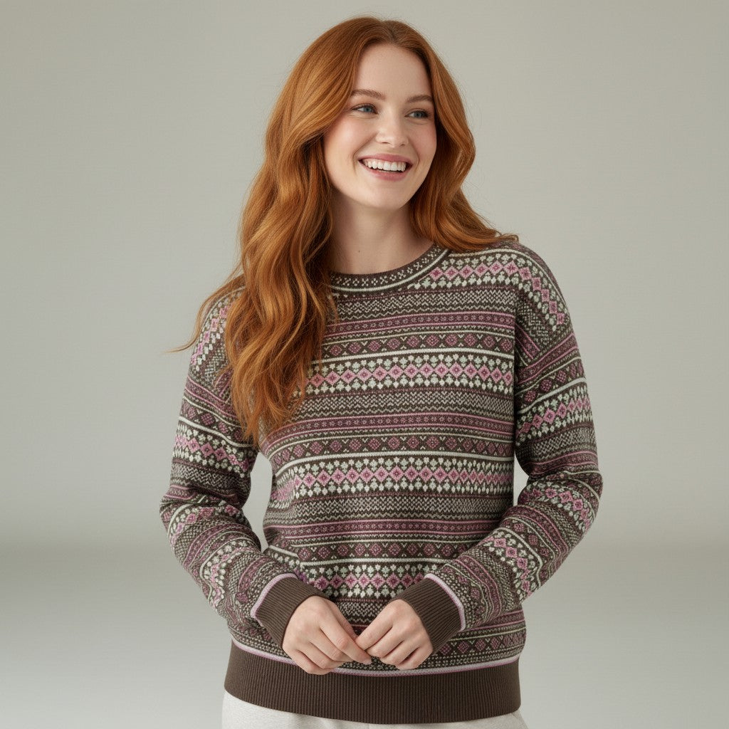 Alice Collins - Kirsten Fairisle Pullover - Chocolate Chip - 037A011 - Wildvine Clothing, Spalding, Lincolnshire