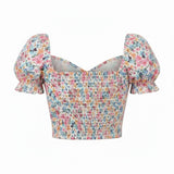 QED London - Ladies - Ditsy Floral Cropped Puff Sleeve Top - Floral - Wildvine Clothing, Spalding, Lincolnshire