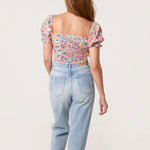 QED London - Ladies - Ditsy Floral Cropped Puff Sleeve Top - Floral - Wildvine Clothing, Spalding, Lincolnshire