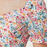 QED London - Ladies - Ditsy Floral Cropped Puff Sleeve Top - Floral - Wildvine Clothing, Spalding, Lincolnshire