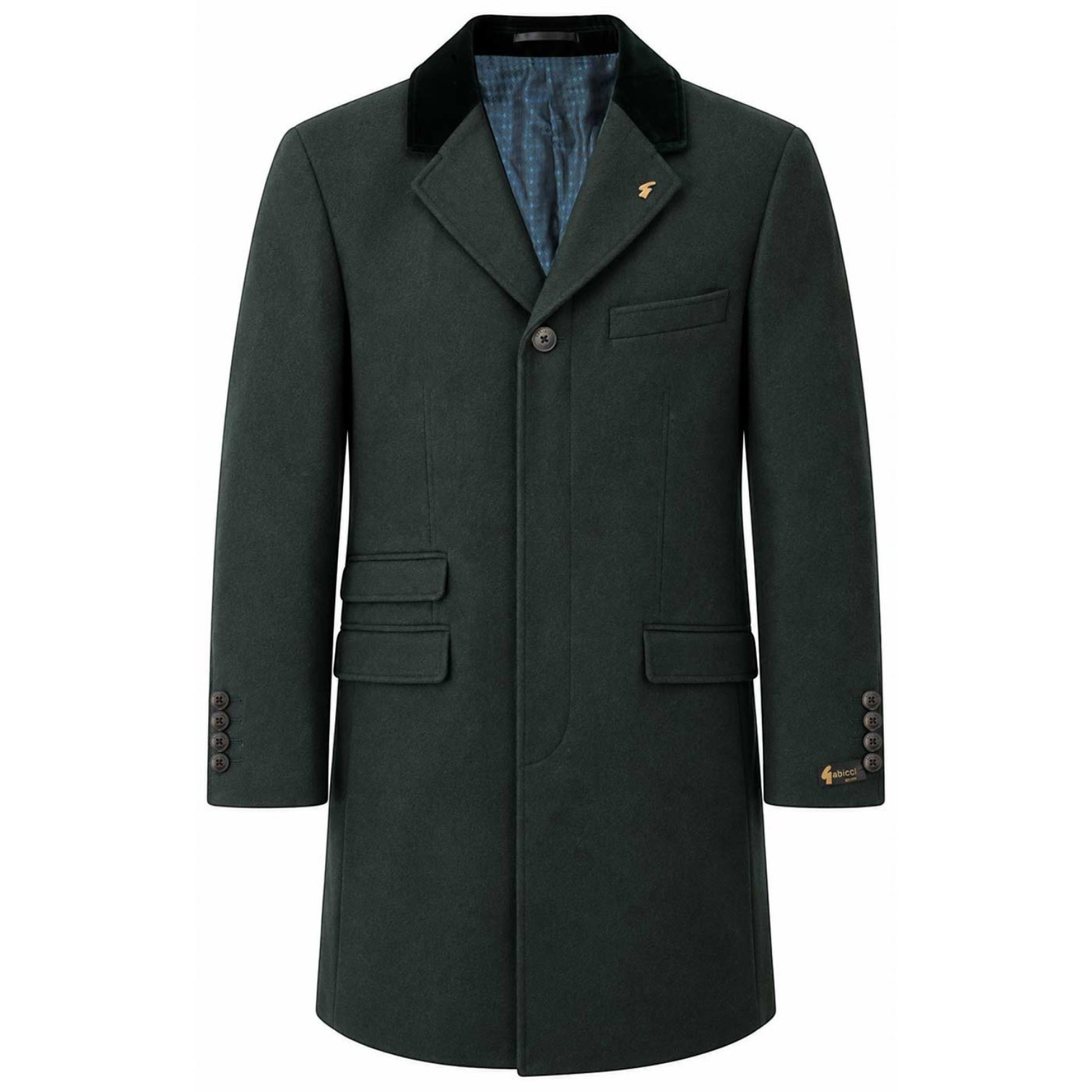 Gabicci Vintage - Mens Winston Melton Velvet Collar Overcoat - Forest - V57GJ06 - Wildvine Clothing, Spalding, Lincolnshire