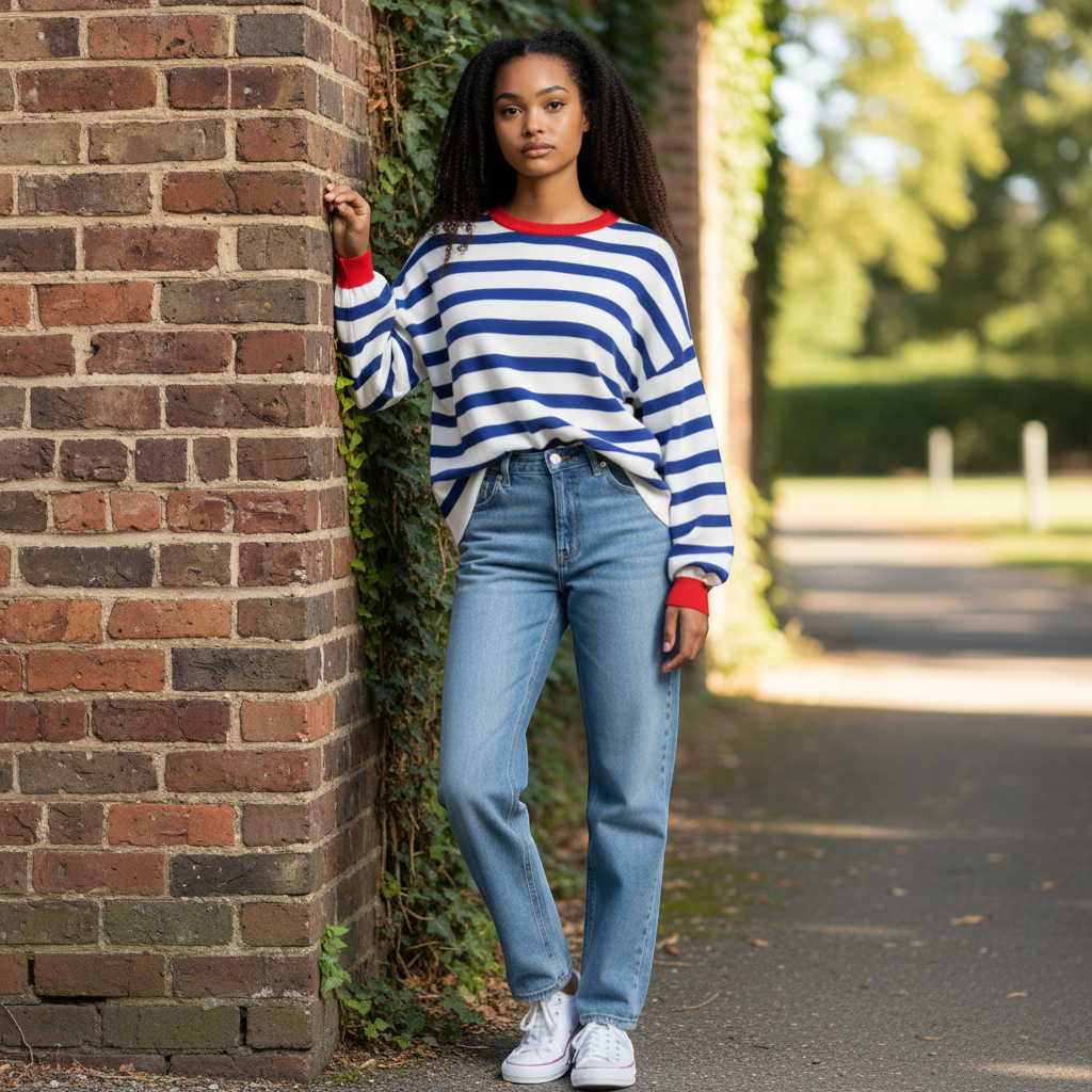 Alice Collins - Fowey Stripe Pullover - Wild Oat/Royal - Wildvine Clothing, Spalding, Lincolnshire