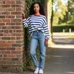 Alice Collins - Fowey Stripe Pullover - Wild Oat/Royal - Wildvine Clothing, Spalding, Lincolnshire