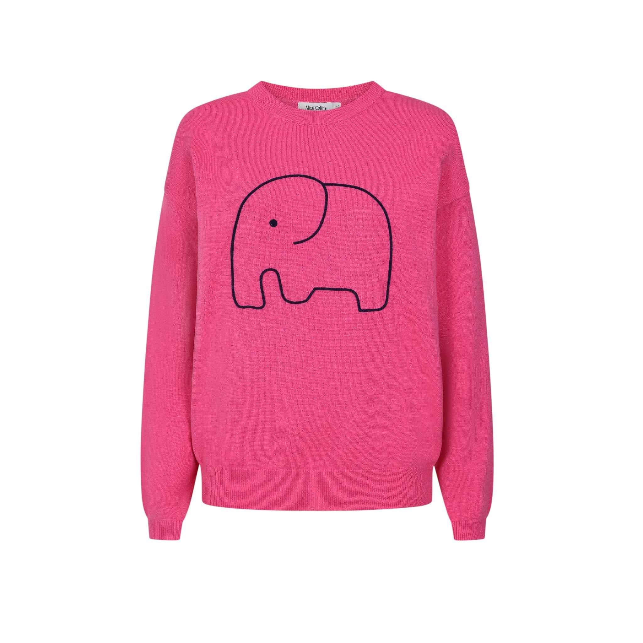 Alice Collins - Ladies Elephant Pullover - Fuchsia - Wildvine Clothing, Spalding, Lincolnshire