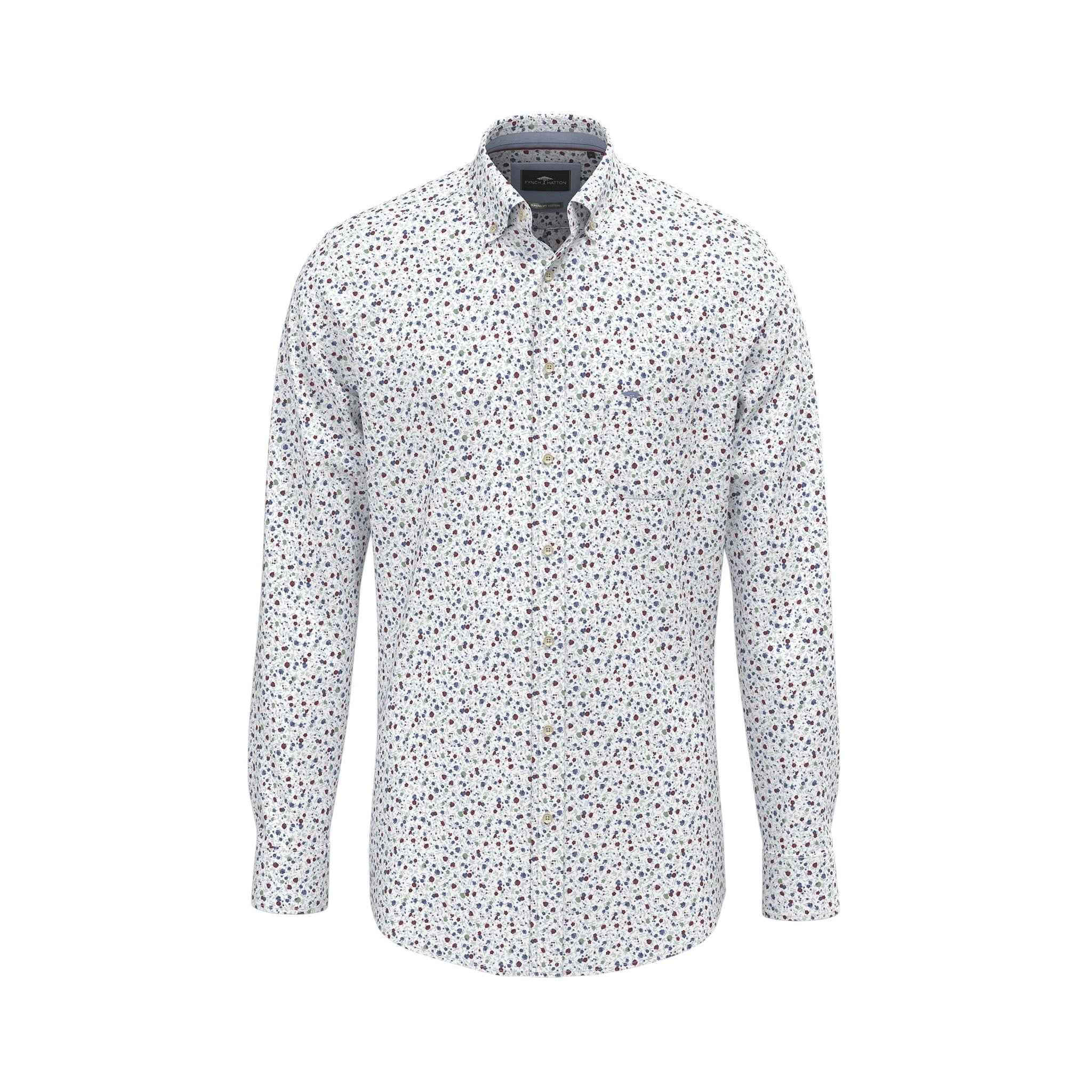 Fynch-Hatton - Mens Shirt - Flower Print - Berry - Wildvine Clothing, Spalding, Lincolnshire