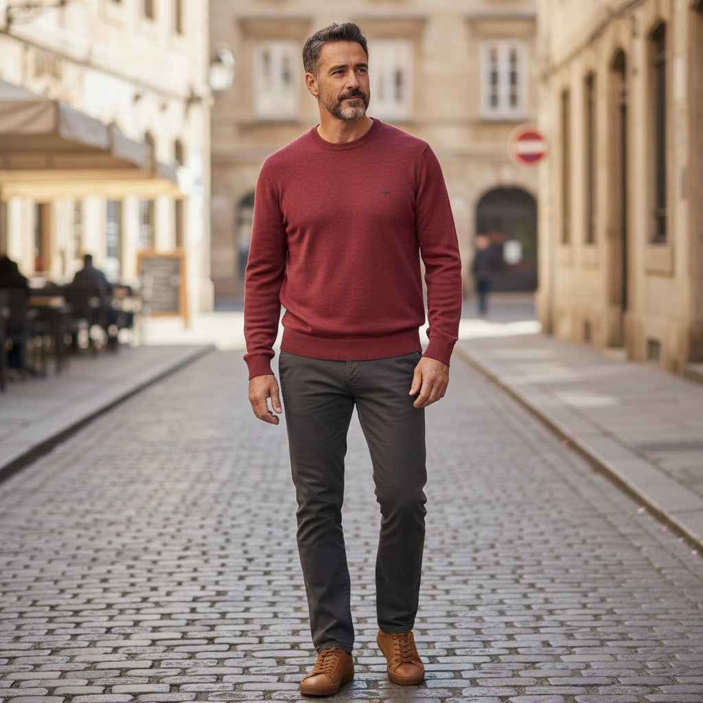 Fynch-Hatton - Mens Knitwear - O-Neck, Superfine - Berry - Wildvine Clothing, Spalding, Lincolnshire