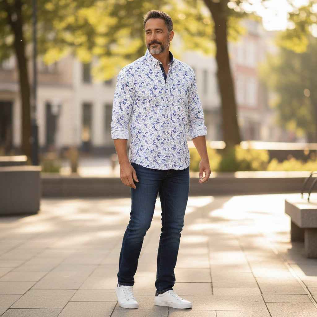 Fynch-Hatton - Mens Shirt - Premium Print - Crystal Blue 604 - Wildvine Clothing, Spalding, Lincolnshire