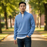 Fynch-Hatton - Mens Knitwear - Troyer-Zip, Superfine - Crystal Blue - Wildvine Clothing, Spalding, Lincolnshire