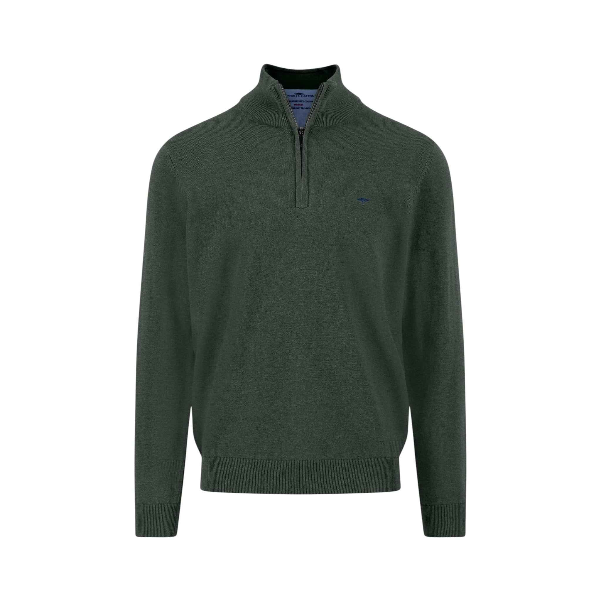 Fynch-Hatton - Mens Knitwear - Troyer-Zip, Superfine - Dark Ivy - Wildvine Clothing, Spalding, Lincolnshire