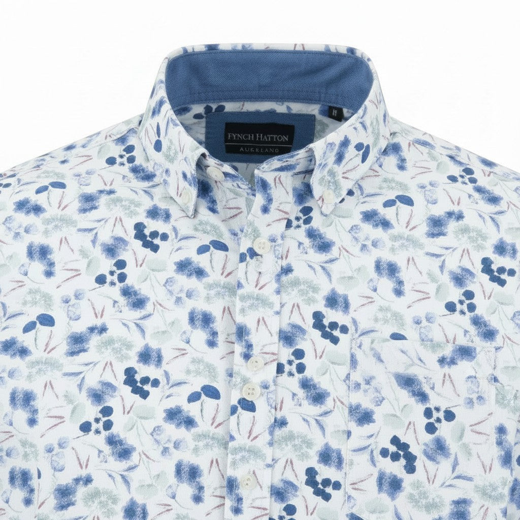 Fynch-Hatton - Mens Shirt - Premium Print - Crystal Blue 604 - Wildvine Clothing, Spalding, Lincolnshire